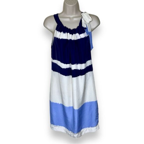 Banana Republic Stripe Silk Halter Dress Bow Ombre Blue White Lined Womens 4 - Picture 1 of 14